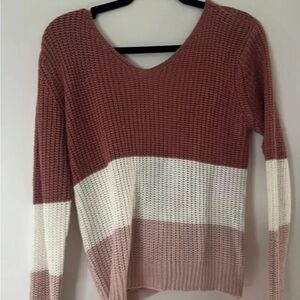 Pink Rose Striped Sweater with open back